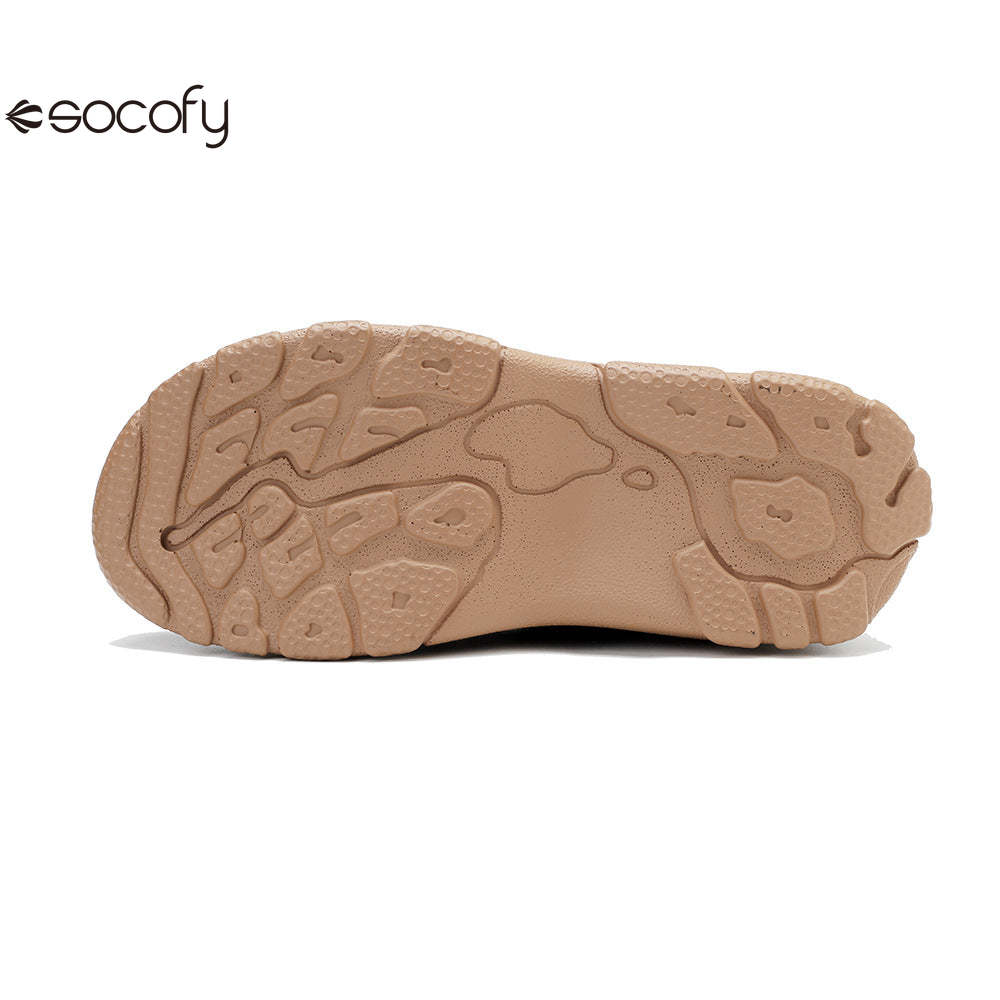 Socofy Vicconfy Leather Handmade Color Rubbed Printed Belt Buckle Flat Women's Boots