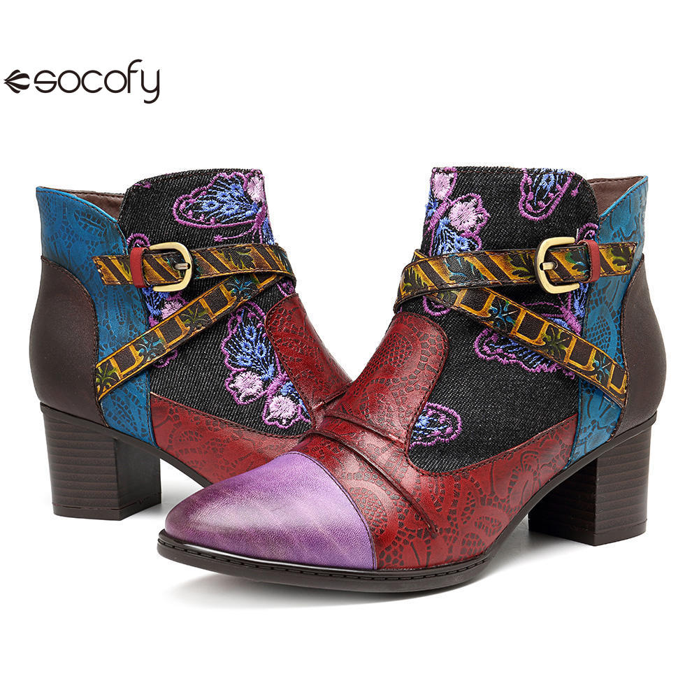 Socofy Vicconfy Patchwork Ethnic Butterfly Women's Boots