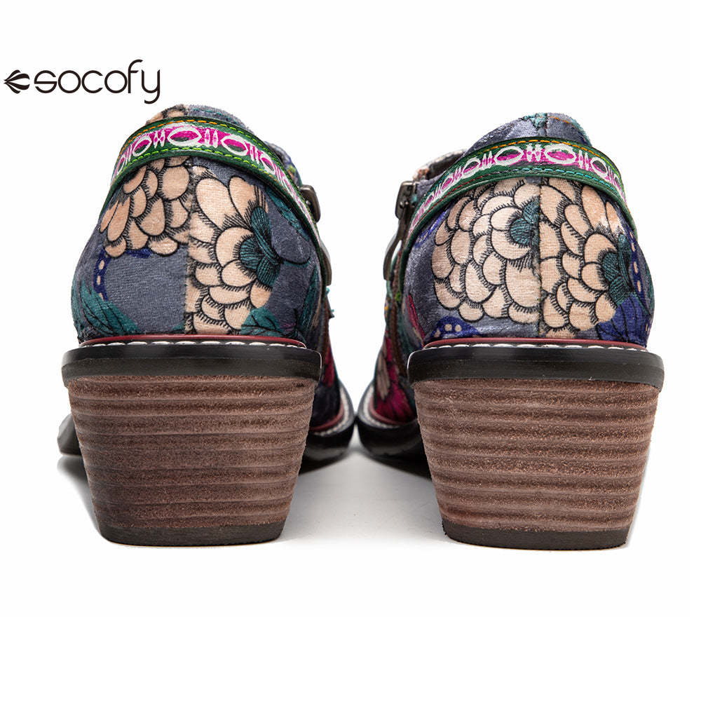 Socofy Leather Patchwork Vintage Graffiti Oxfords Brogues