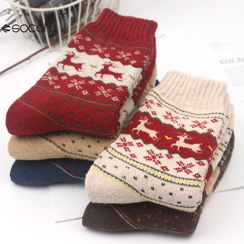 Socofy Vicconfy Thickened warm ethnic style retro wool socks