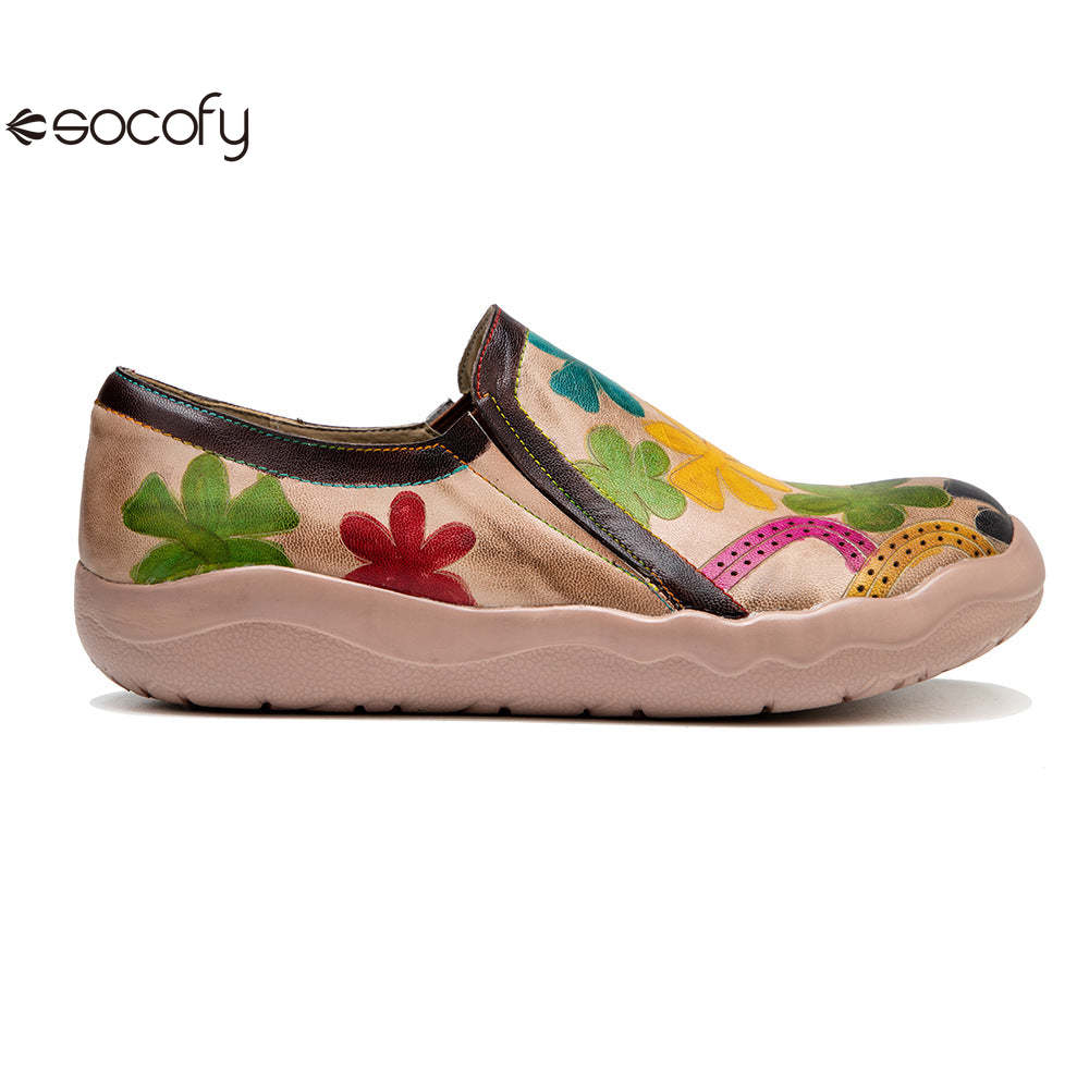 Socofy Vintage lamb leather Printed Lightweight Flat Women's Loafers