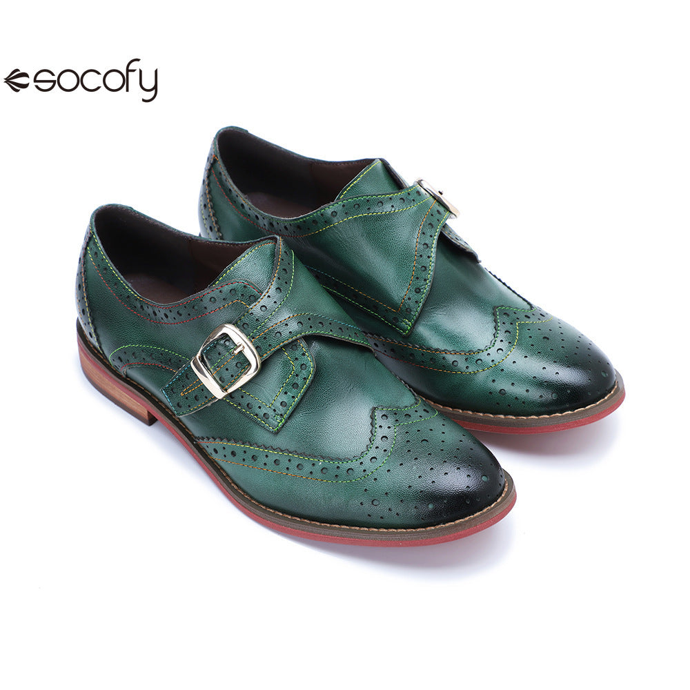 Socofy Handmade Leather Vintage Flat Loafers Shoes