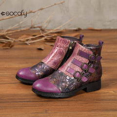 Socofy  autumn and winter retro fashion women's boots flat short boots