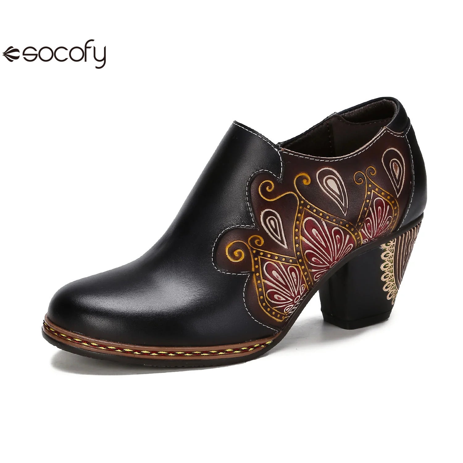 Socofy Vicconfy Ethnic Vintage Hand Painted Heels