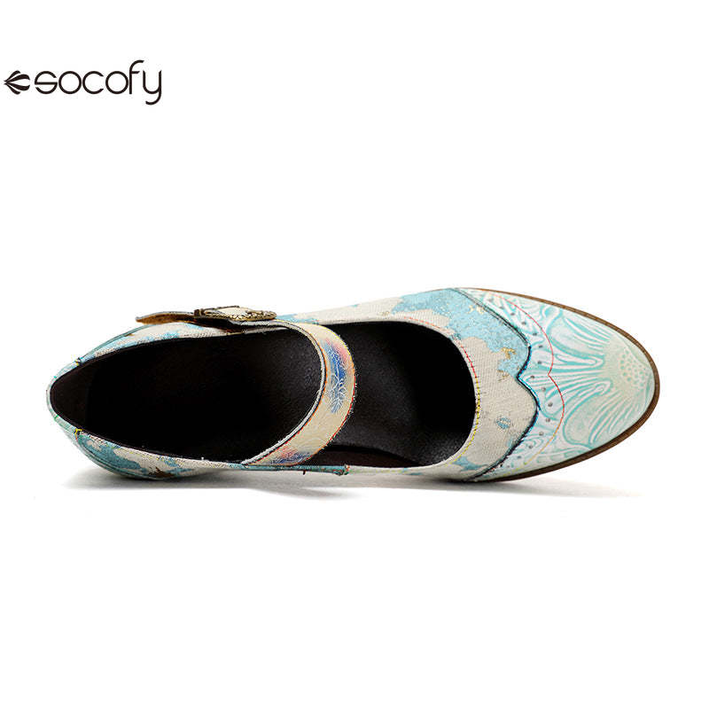 Socofy Vicconfy Retro genuine Leather Women's Mary Jane Heel