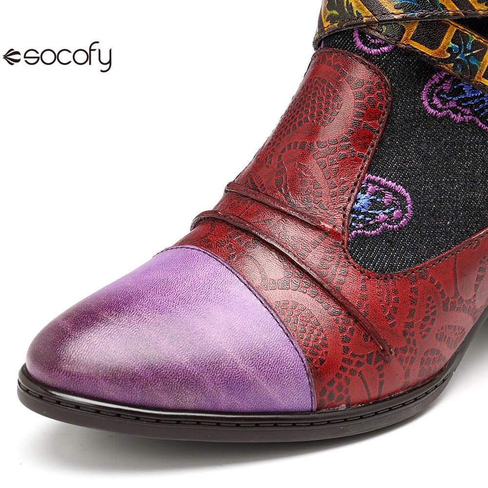 Socofy Vicconfy Patchwork Ethnic Butterfly Women's Boots