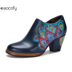 Socofy Vicconfy Ethnic Vintage Hand Painted Heels