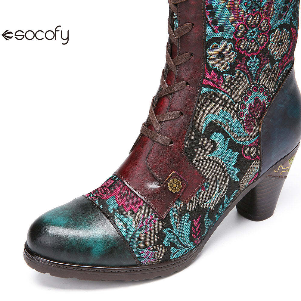 Socofy Autumn and winter women's high-heeled warm and wear-resistant high round toe boots for women