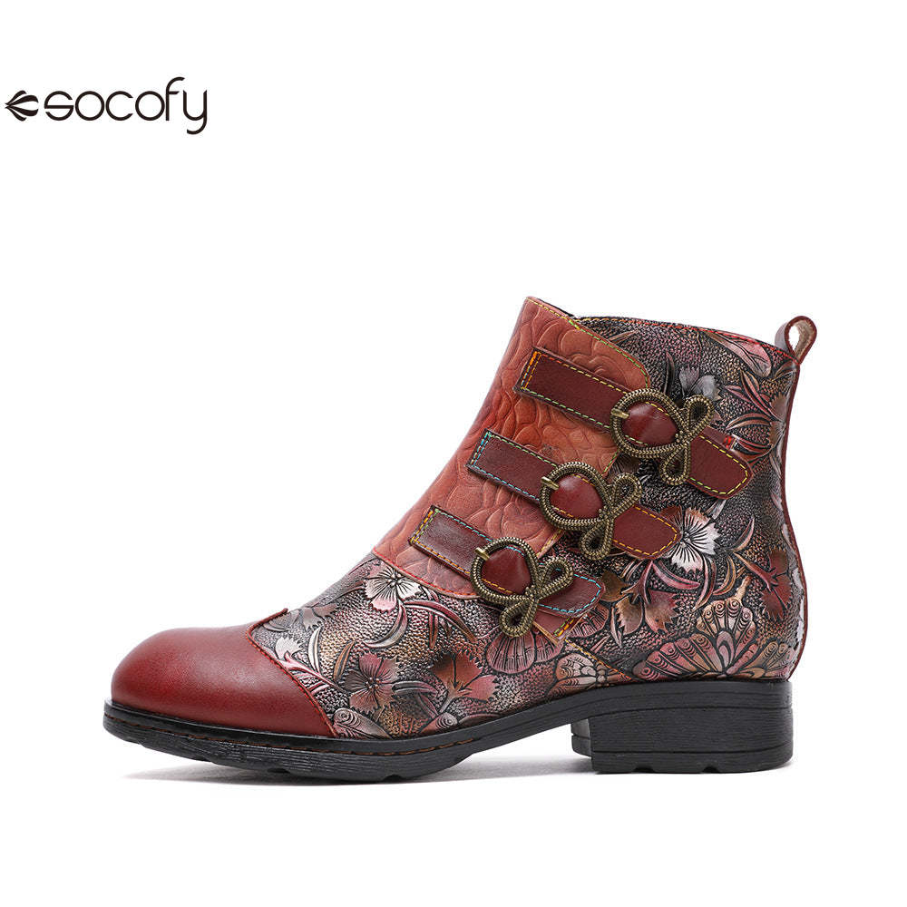 Socofy  autumn and winter retro fashion women's boots flat short boots