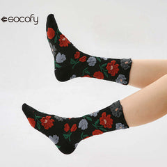 Socofy Vintage Style Mid-Calf Cotton Warm Socks 3 pairs