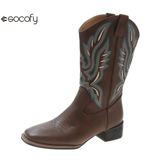 SOCOFY Chunky Western Cowboy Boots 800