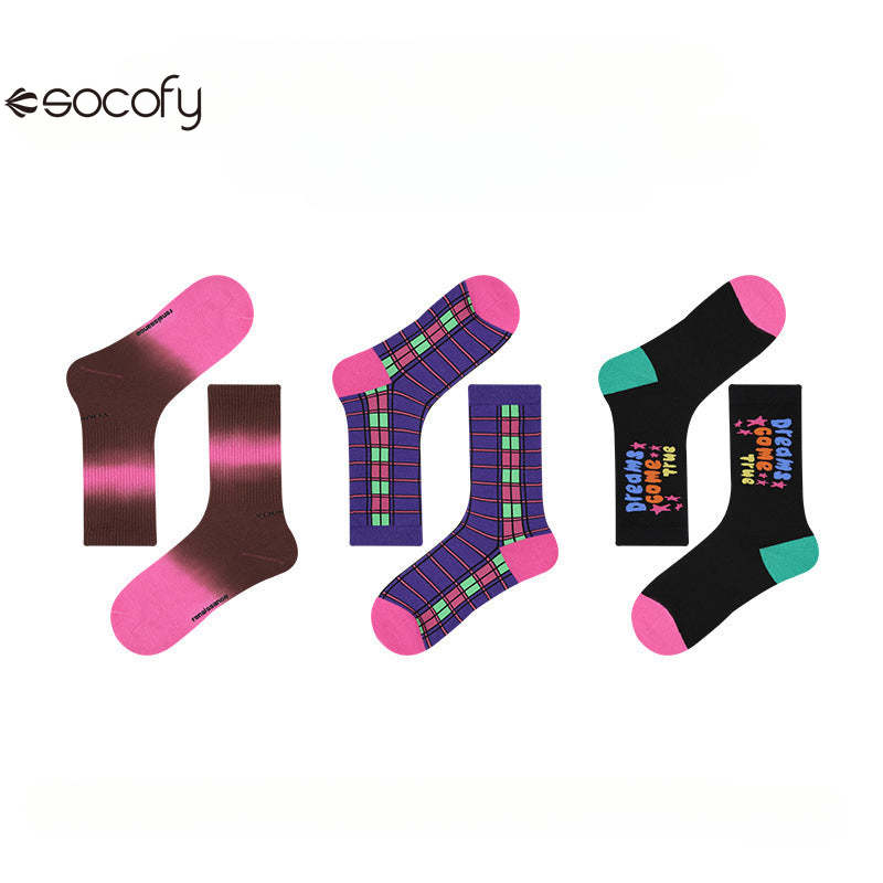 Socofy Vintage Style Mid-Calf Cotton Warm Socks 3 pairs