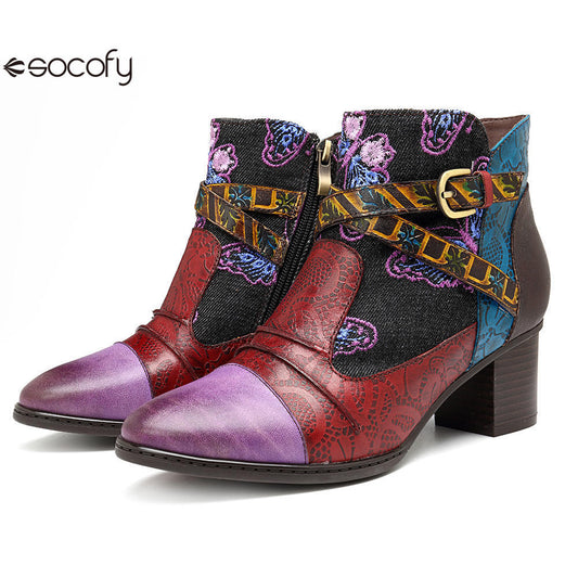 Socofy Vicconfy Patchwork Ethnic Butterfly Women's Boots 1000