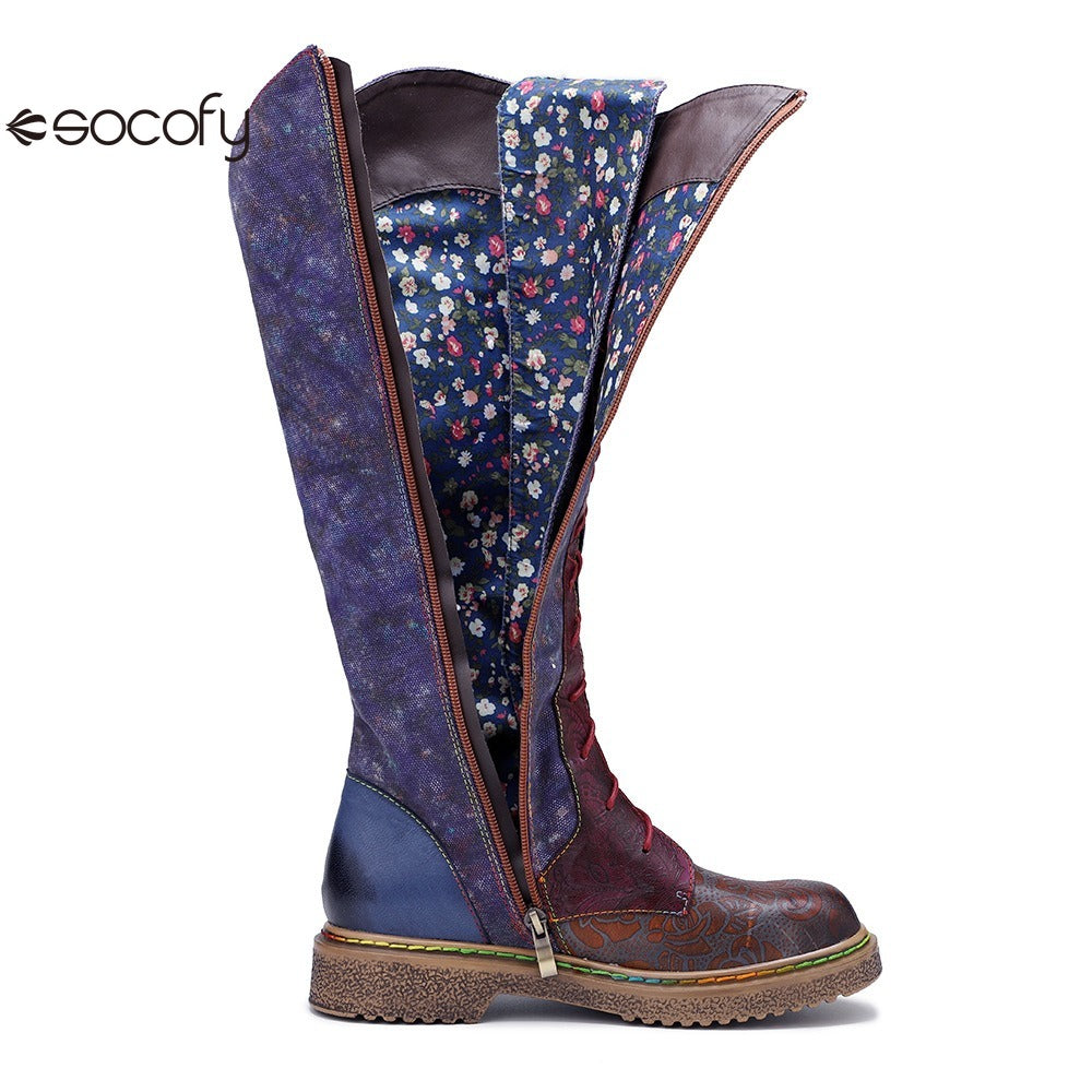 Socofy Vicconfy Locomotive Texture Dark Flower Women's Boots Flat Women's Boots