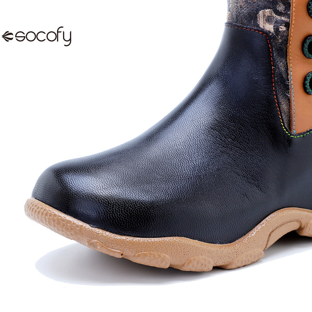 Socofy Vicconfy Printed Patchwork Padded Comfort Flat High Boots