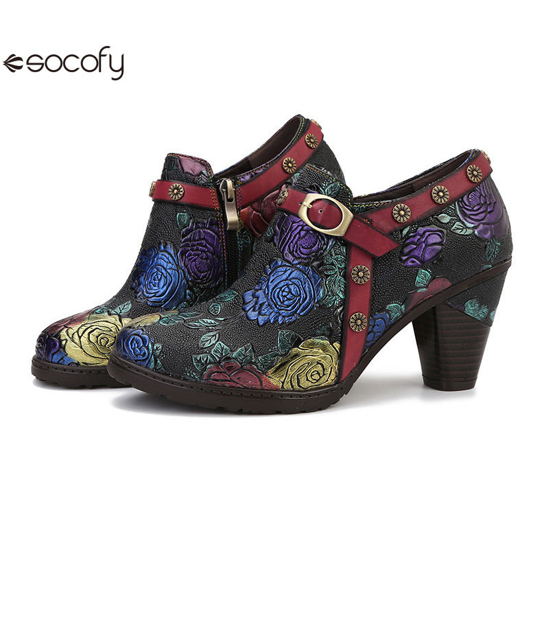 Socofy Vicconfy Heeled Women's Romantic Vintage Rose Single Shoes