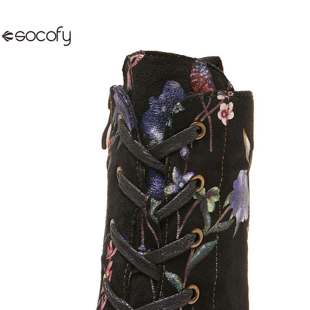 Socofy Autumn and winter warm and wear-resistant mid-calf round-toe cowhide leather fashion boots