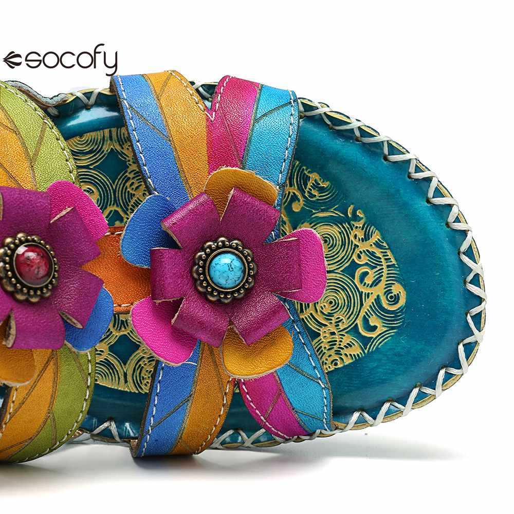 Socofy Summer flower decorated ethnic style women's sandals