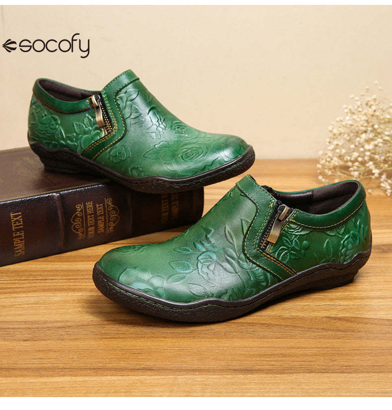 Socofy Vicconfy Handmade Cowhide Simple Women's Fashion Single Shoes Flats