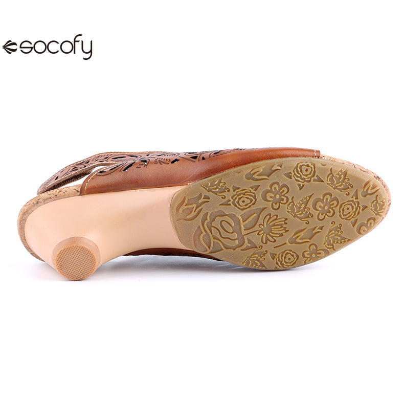 Socofy Vicconfy Vintage Cutout Handmade Women's Sandals