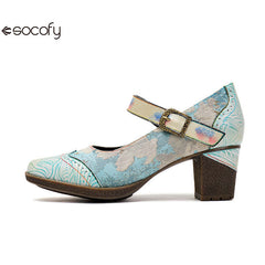 Socofy Vicconfy Retro genuine Leather Women's Mary Jane Heel