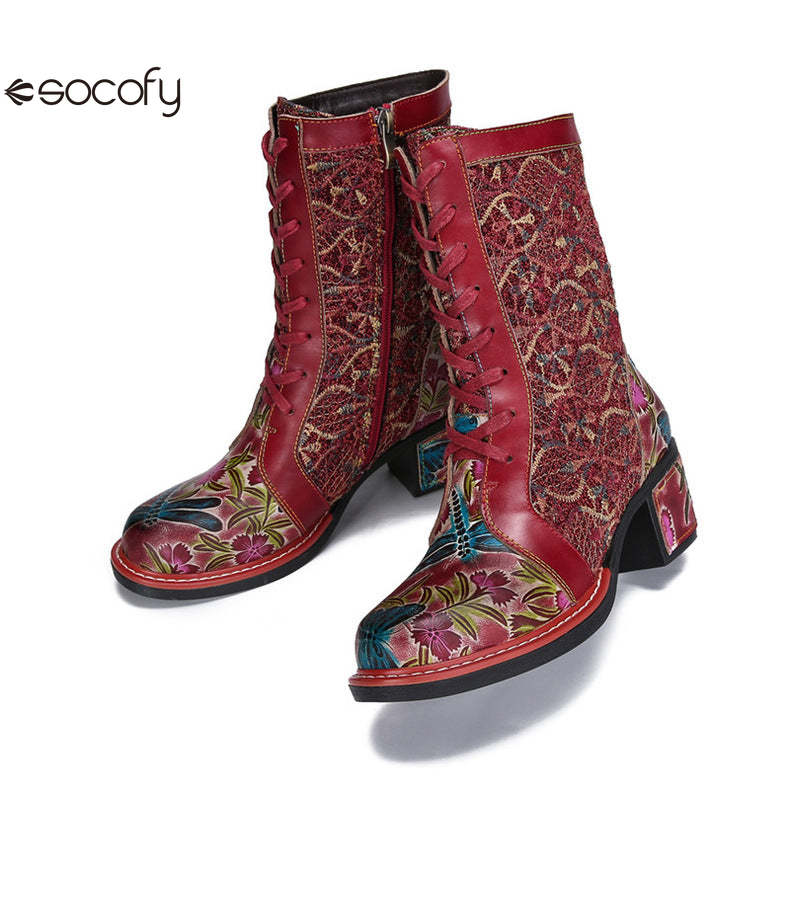 Socofy Vicconfy Leather Side Zipper Fashion VintageWomen's Boots