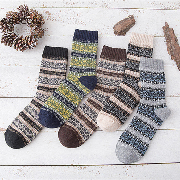 Socofy Vicconfy Winter Vintage Thickened Warm Ethnic Wool Socks