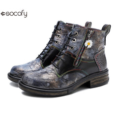 Socofy Vicconfy Vintage Biker Metallic Boots