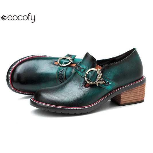 Socofy Genuine Leather Handmade Lace-Up hand-rubbed color Loafers 1000