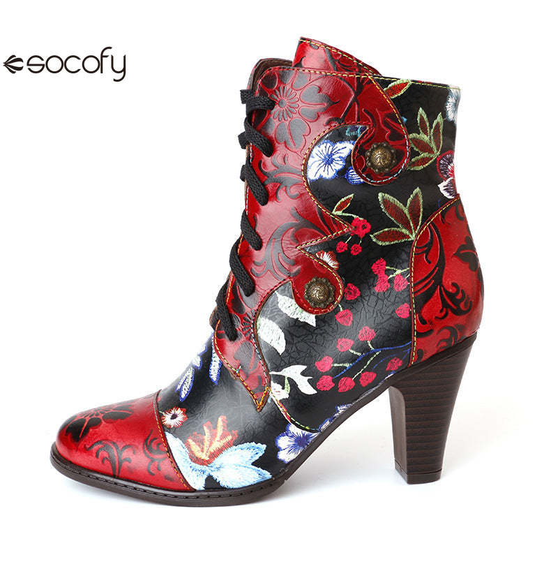 Socofy Vicconfy Pointed Toe Leather Vintage Tall Women's Boots