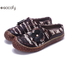 Socofy Vicconfy Genuine Leather Pony Hair Cubic Flower Retro Comfort Loafers