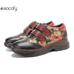 Socofy Vicconfy Genuine Leather Retro Printed Comfort Loafers