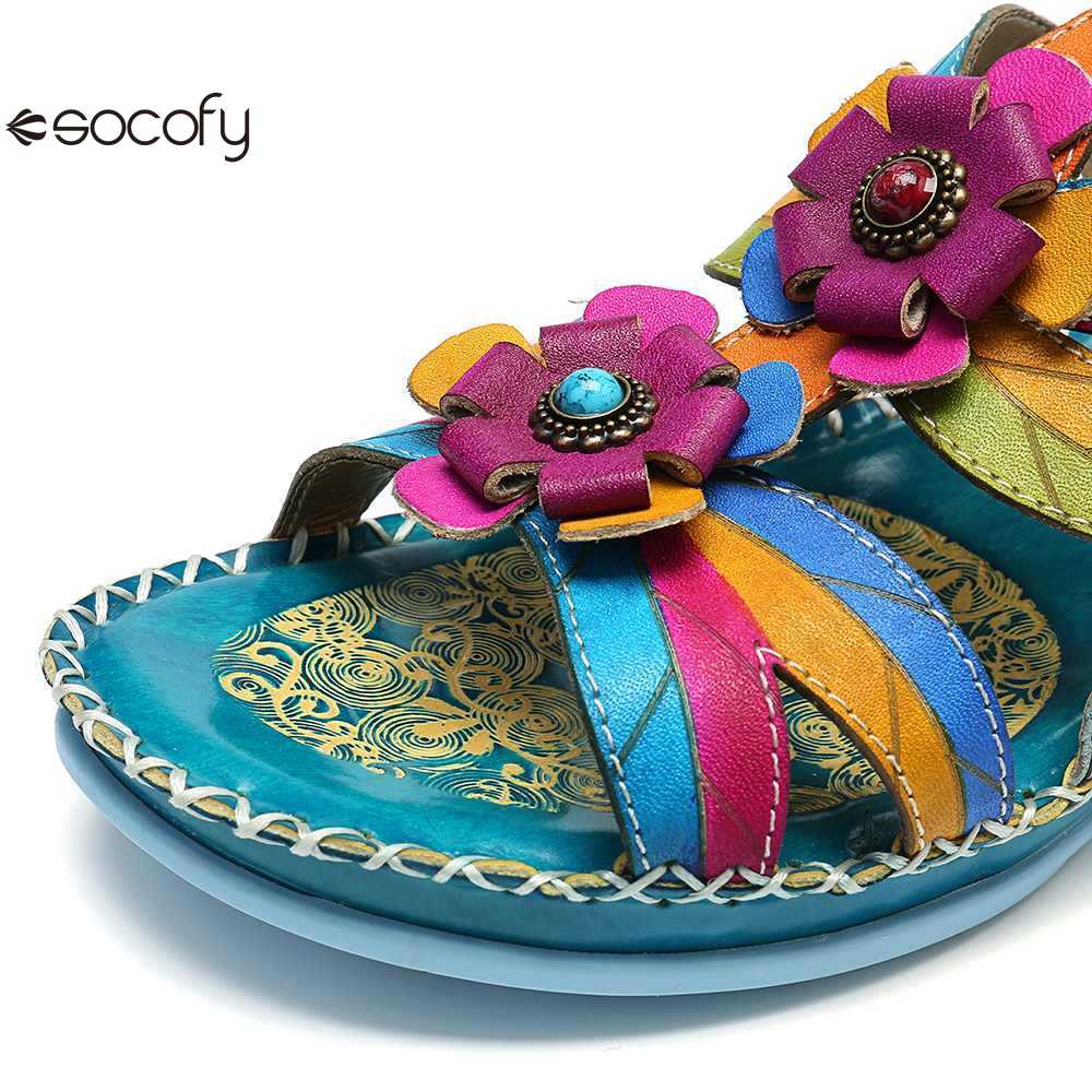 Socofy Summer flower decorated ethnic style women's sandals