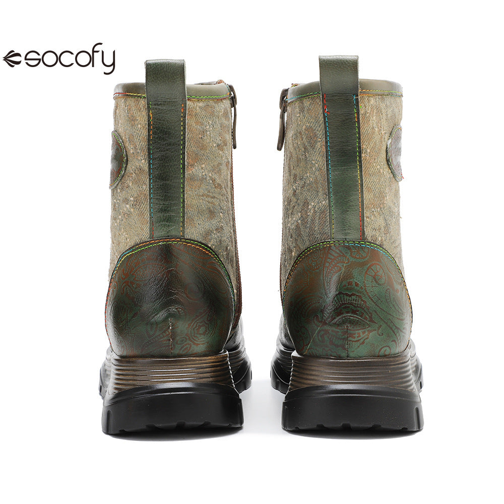 Socofy Vicconfy Genuine Leather Vintage Lace-Up Comfort Boots