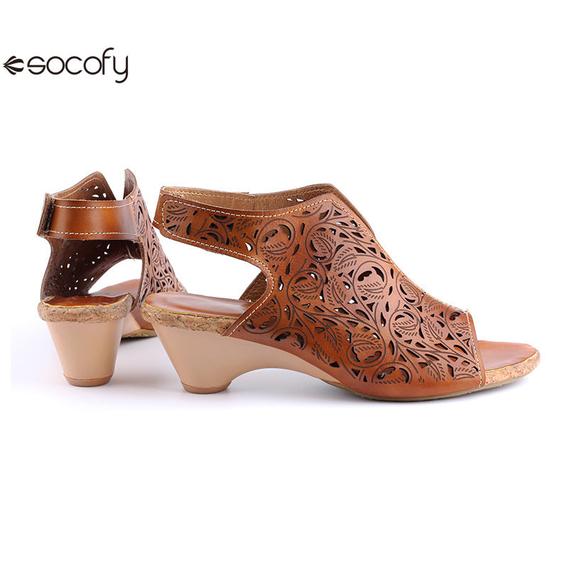 Socofy Vicconfy Vintage Cutout Handmade Women's Sandals