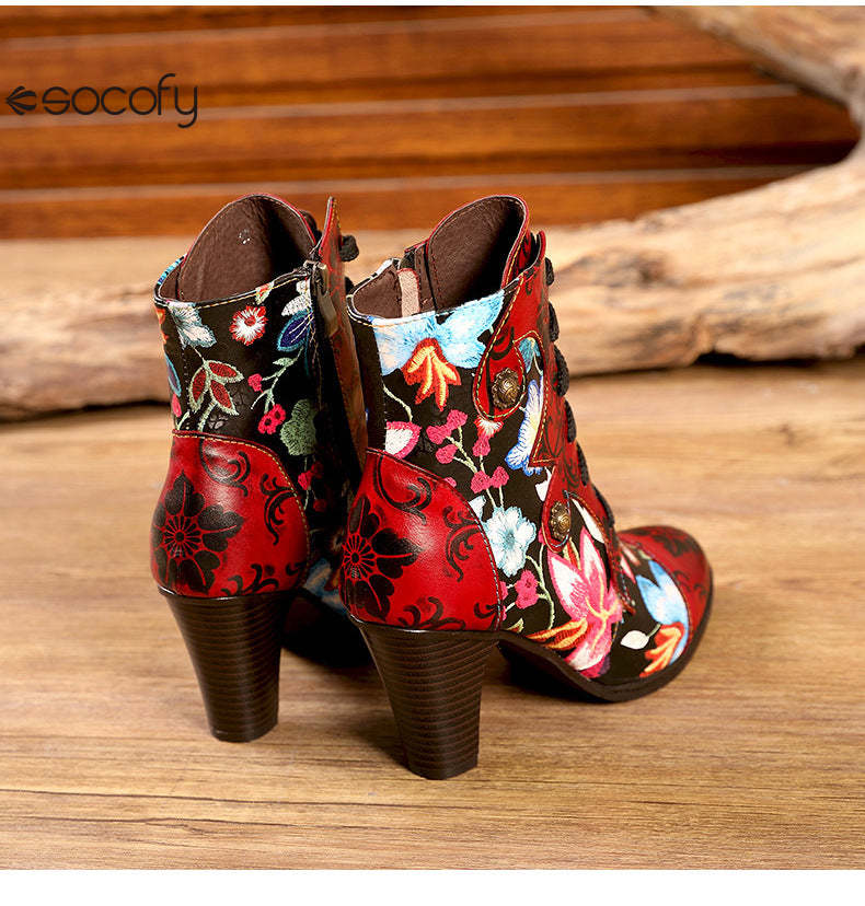 Socofy Vicconfy Pointed Toe Leather Vintage Tall Women's Boots