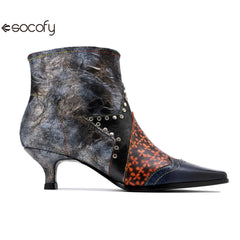 Socofy Elegant Style Studded Design Colour Slim Heel Women's Boots