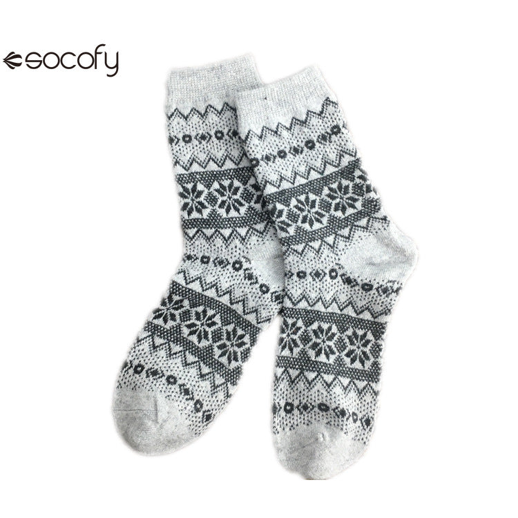 Socofy Vicconfy Winter Vintage Thickened Warm Ethnic Wool Socks