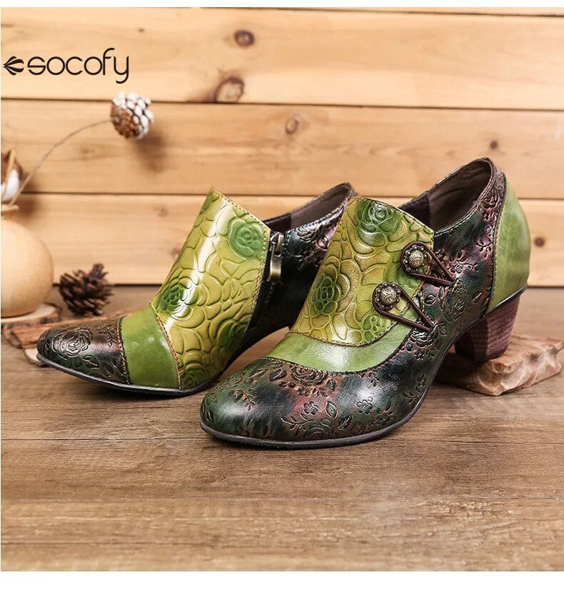 SOCOFY Genuine Leather Ethnic Style Pumps