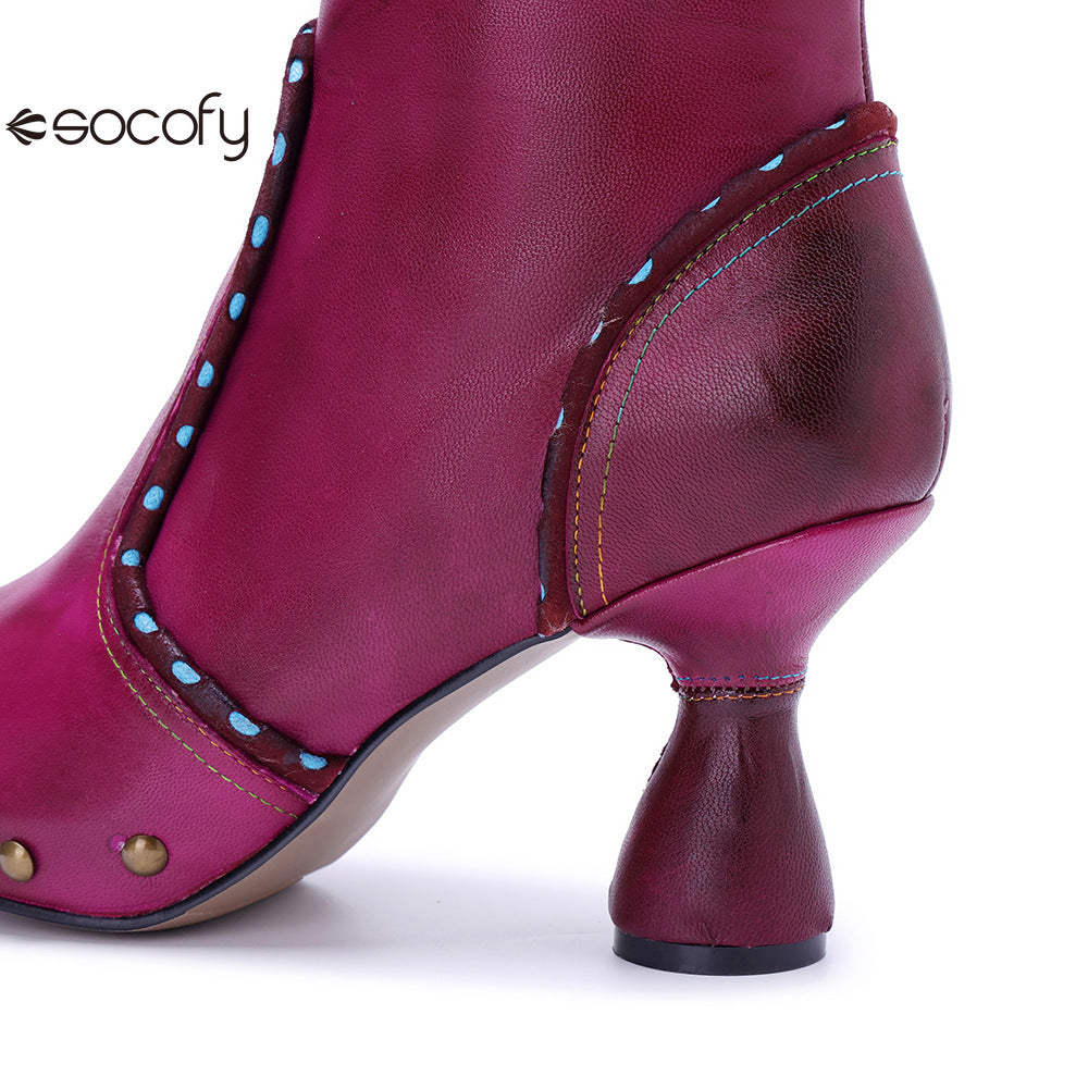 Socofy Vicconfy Handmade Leather Chic Color Ankle Boots