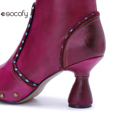 Socofy Vicconfy Handmade Leather Chic Color Ankle Boots