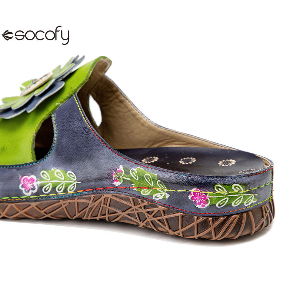 Socofy Flat Flower Daily Home Casual Back Heel Half Slippers Women