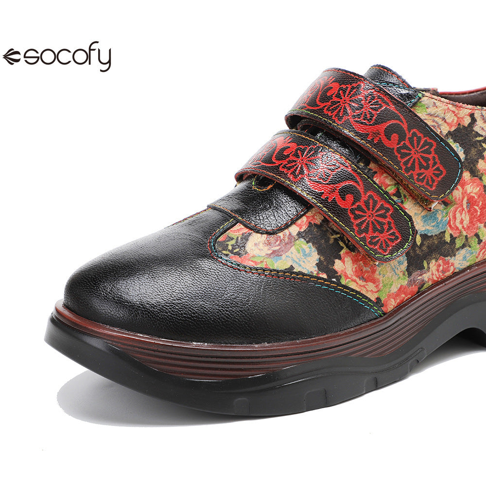 Socofy Vicconfy Genuine Leather Retro Printed Comfort Loafers