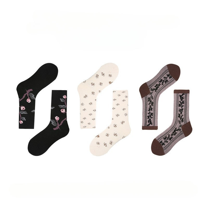 Socofy Vintage Style Mid-Calf Cotton Warm Socks 3 pairs