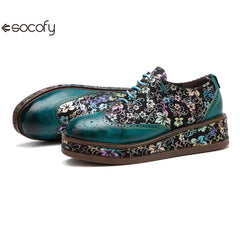 Socofy lace up deco casual shoes retro thick shoes Platform Flats