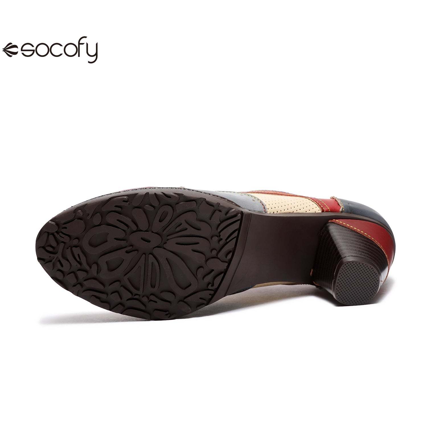 Socofy Thick-heeled retro ethnic style low-top round-toe women pumps