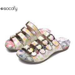 Socofy Vicconfy Summer Floral Leather Slippers