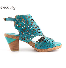 Socofy Vicconfy Open Toe Slingback Vintage Hollow Chunky Sandals