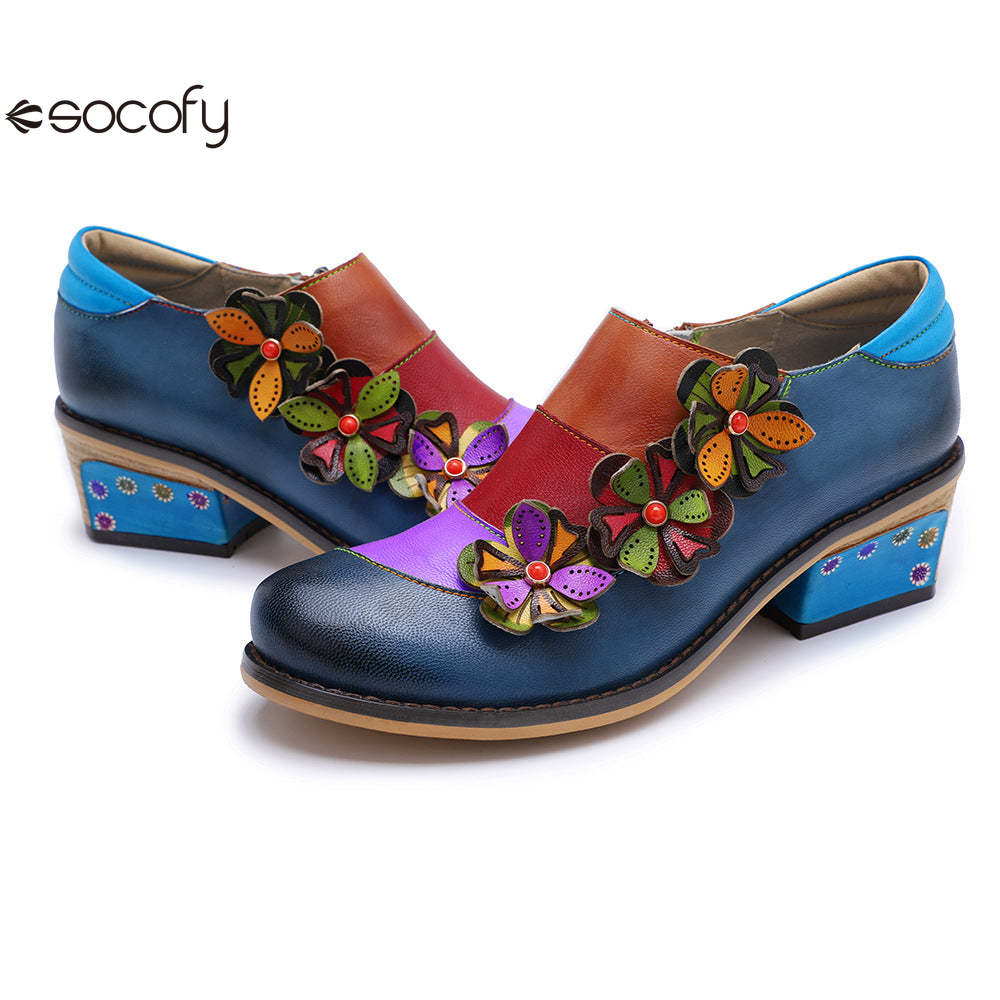 Socofy Vintage Comfort Brock Women's genuine Leather Flats Shoes