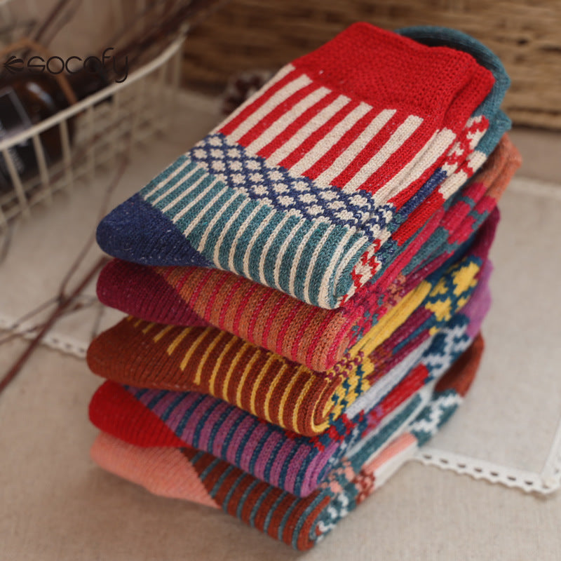 Socofy Vintage Thickened Warm Ethnic Wool Socks